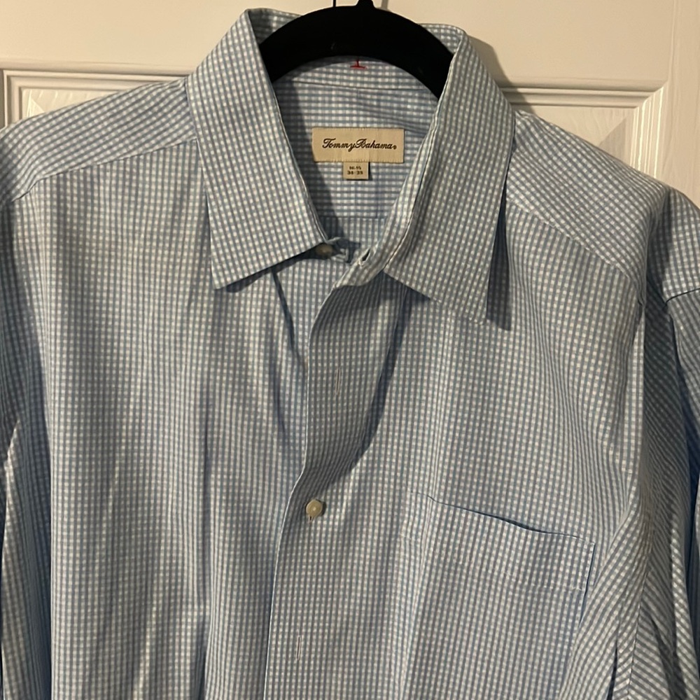 Tommy Bahama button down. 34/35 16.5. White with purple and light blue.
